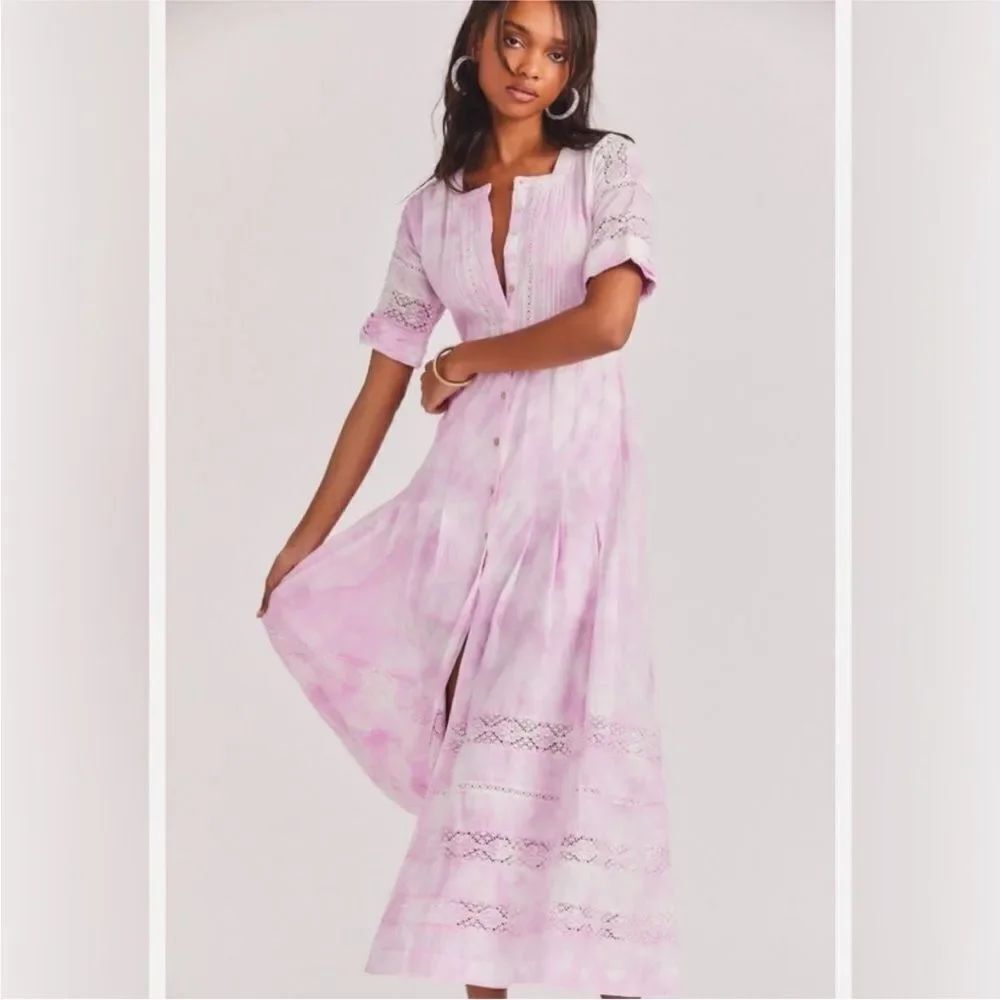 LoveShackFancy Pink Tie-Dye 100% cotton Maxi Dress, XS